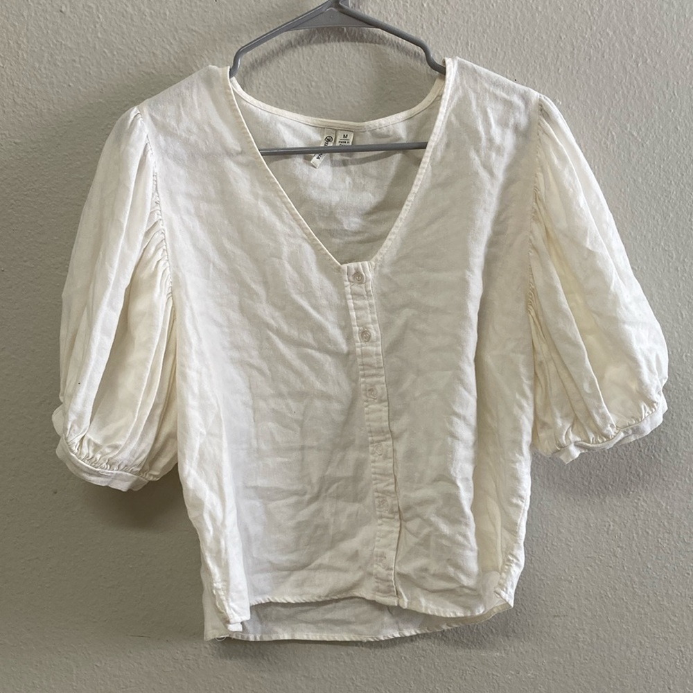 Versona White Puff Sleeve Blouse with Ruched Details